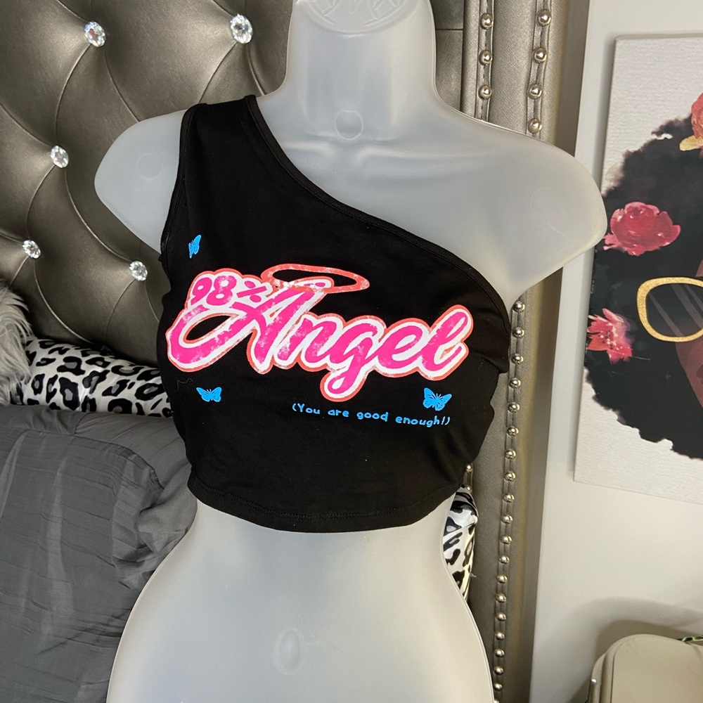 Shein Butterfly One Shoulder Crop Top